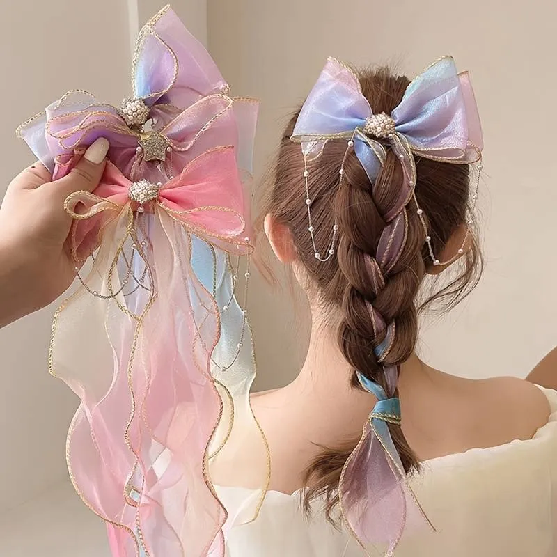 Baby Girls Cute Elegant Mesh Bow Ribbon Clips